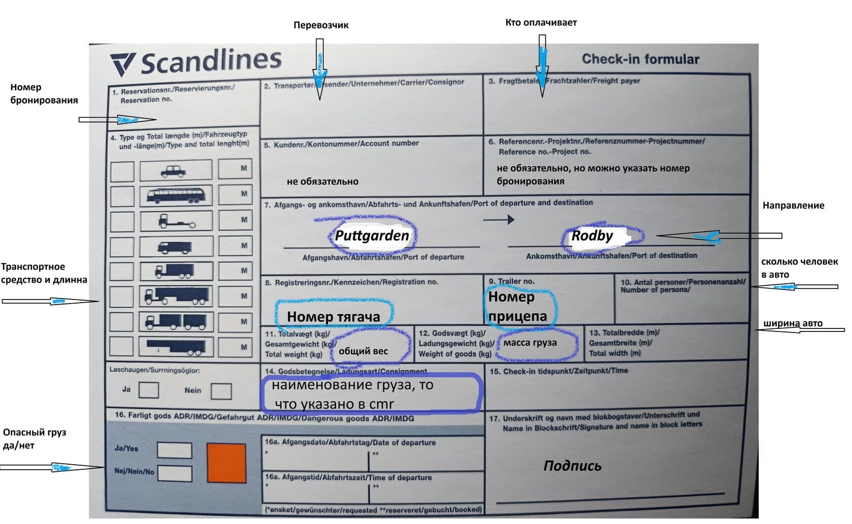 Регистрационен формуляр на Scandlines